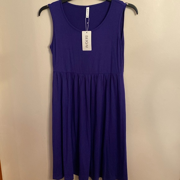 Beigai Blue Sleeveless Tank Dress w pockets, Size: Large, NWT - Picture 2 of 10